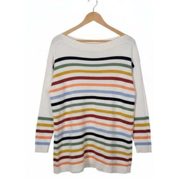 Ann Taylor loft womens 2xl boat neck stripe sweater slouchy red green cream - Picture 1 of 8